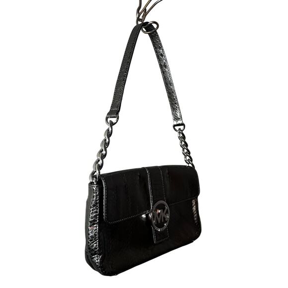 Michael Kors Fulton Small Flap Leather Shoulder Bag black Gunmetal metallic - Picture 3 of 8